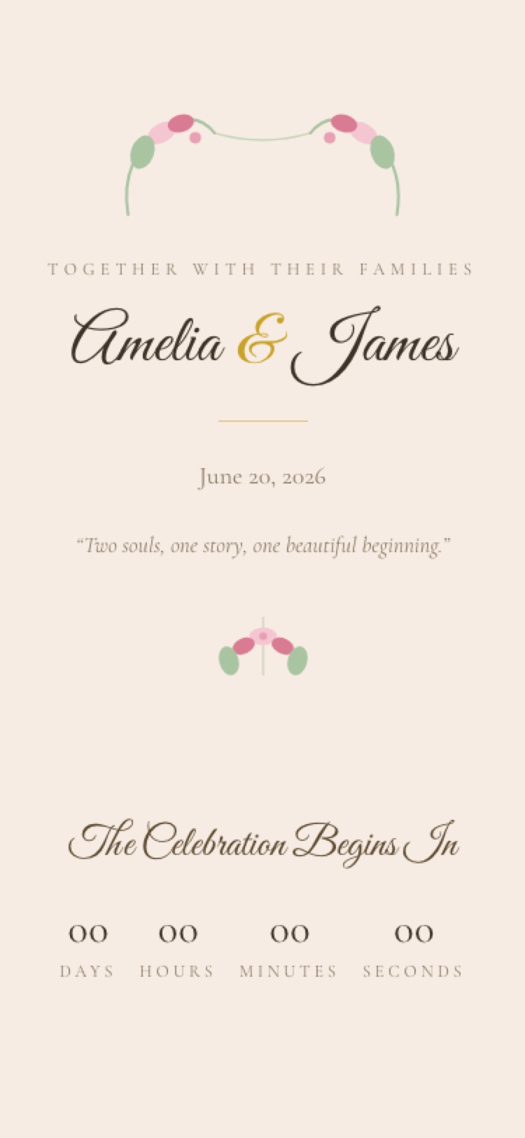 Golden Bloom invitation shown on a phone